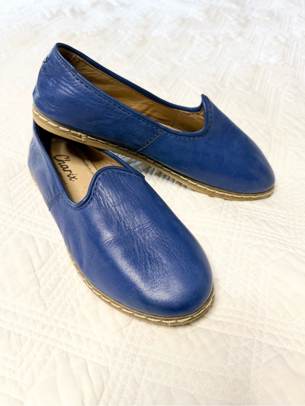 Charix Leather Blue Turkish Slipper Slip-On Flats Size 7.5 (38)